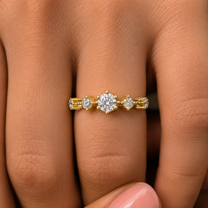 Ensemble de bagues de mariage et de fiançailles en or jaune pur 14 carats avec diamants de laboratoire multi-pierres, taille ronde, VVS, CVD, HPHT, style Art Déco antique - Product Image 2