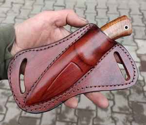 Couteau à Découper Haut de Gamme en Acier Damas de 8 Pouces, Manche Intégral, Pointe Droite, Personnalisable OEM, Poignée en Cuir et Bois d'Olivier - Product Image 3