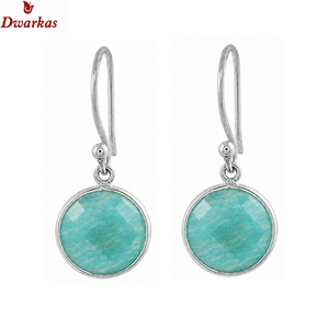 Handmade elegant <b>earrings</b> 925 sterling <b>silver</b> amazonite gemstone dangler drop bezel <b>earrings</b> for <b>wedding</b> party - Product Image 2