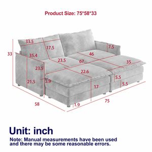 Divano Cloud a 2 Posti in Tessuto Corduroy con Poggiapiedi Mobili, Seduta Profonda e Reclinabile per Soggiorno - Product Image 2