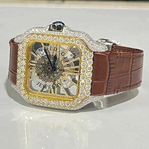 Luxury Men's Quartz <b>Watch</b> Moissanite Silver <b>Case</b> Leather Band Analog ETA Movement Sapphire Crystal Dial 10m Water Resistance - Product Image 2