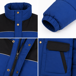 Custom Logo Thick Color Block Streetwear Mens Puffer Coat Warm Polyester Padding Stand Collar Zipper Closure Winter Jacket - Product Image 3