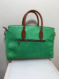 Sac à main vintage RABADA en fourrure de vache verte, fermeture éclair, sac fourre-tout en cuir marron du Rajasthan, grande capacité - Product Image 5