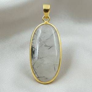 <b>Top</b> Quality Black Rutile Quartz Oval Pendant 925 Silver <b>Rose</b> Gold Yellow Gold Plated Handmade Gemstone Jewelry Minimalist Design - Product Image 6