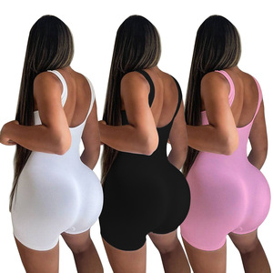 Combinaison sans manches en tricot sans couture pour femme, couleur unie, col rond, taille mi-haute, au-dessus du genou, décontractée, coupe classique, idéale pour l'été - Product Image 5