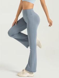 High Waist <b>Flared</b> <b>Leggings</b> Spandex Breathable Solid Color Full Length Stretchy Knitted Women's All Seasons Sporty Pants - Product Image 3