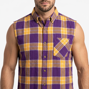 Camiseta de Algodón 100% Personalizada para Hombre, Color Morado, Amarillo y Marrón, Estilo Vintage, Franela a Cuadros, Tejido Grueso, 220g - Product Image 5