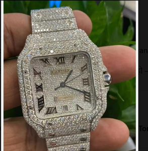 Luxury Iced Out Square Dial Automatic <b>Watch</b> Silver Tone Crystal Studded Wristwatch Wholesale - Product Image 1