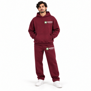 Conjunto Deportivo con Capucha Color Granate para Hombre, Marca MANGOES FASHION, Manga Larga, Informal, para Verano, 100% Algodón Felpa, Corte Holgado, Color Sólido - Product Image 2