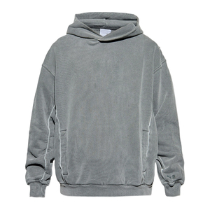 Sweat-shirt à capuche en velours de haute qualité pour homme, couleur gris, manches longues, style décontracté, avec poches - Product Image 1