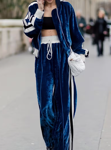 Women Velvet Two Piece Tracksuit Set Full Sleeve Turn-<b>down</b> Collar Loose Fit All Seasons Sporty Style Long <b>Pants</b> Solid Color - Product Image 4