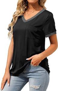 Womens T Shirts Short Sleeve V Neck Loose Casual Summer <b>Tops</b> 2026 with Pocket - Product Image 5
