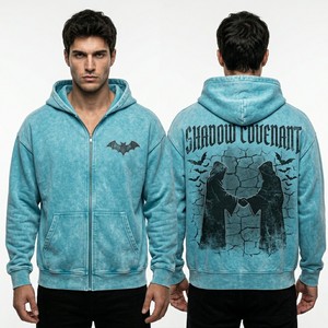 Vintage Wash Zip Hoodie Heavyweight Streetwear Custom Crest Graphic Print Hoody Acid Wash Cotton Zipper Sweatshirt Manufacturer - Product Image 4