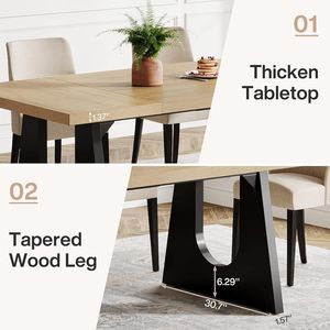 Grande Tavolo da Pranzo in Legno Rustico per 6-8 Persone, Rettangolare 180 cm con Gambe in Legno Nero, Stile Fattoria - Product Image 2