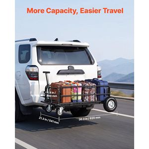 Porte-bagages arrière pliable 2-en-1 en acier sur roues pour attelage, 36,2" x 21,3" x 11,8" - Product Image 2