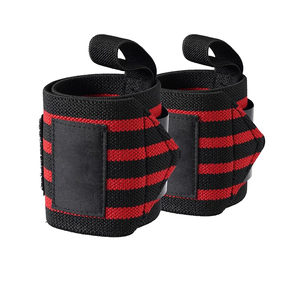Bandes de maintien pour poignets de powerlifting, 1 paire, nylon résistant, élastiques, fermeture auto-agrippante, noir avec rayures rouges, pour professionnels - Product Image 1