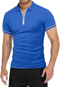 Camisas Polo de Manga Corta para Hombre, Cuello Solapa, Cierre de Cremallera, Corte Ajustado, Diseño Básico, Algodón - Product Image 2