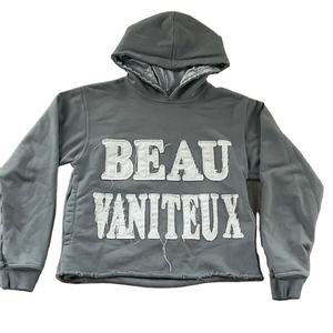 Patch brodé personnalisé, sweat-shirt à capuche oversize à épaules tombantes pour homme, streetwear, ourlet brut, haut de yoga, 100% coton, lettre - Product Image 1