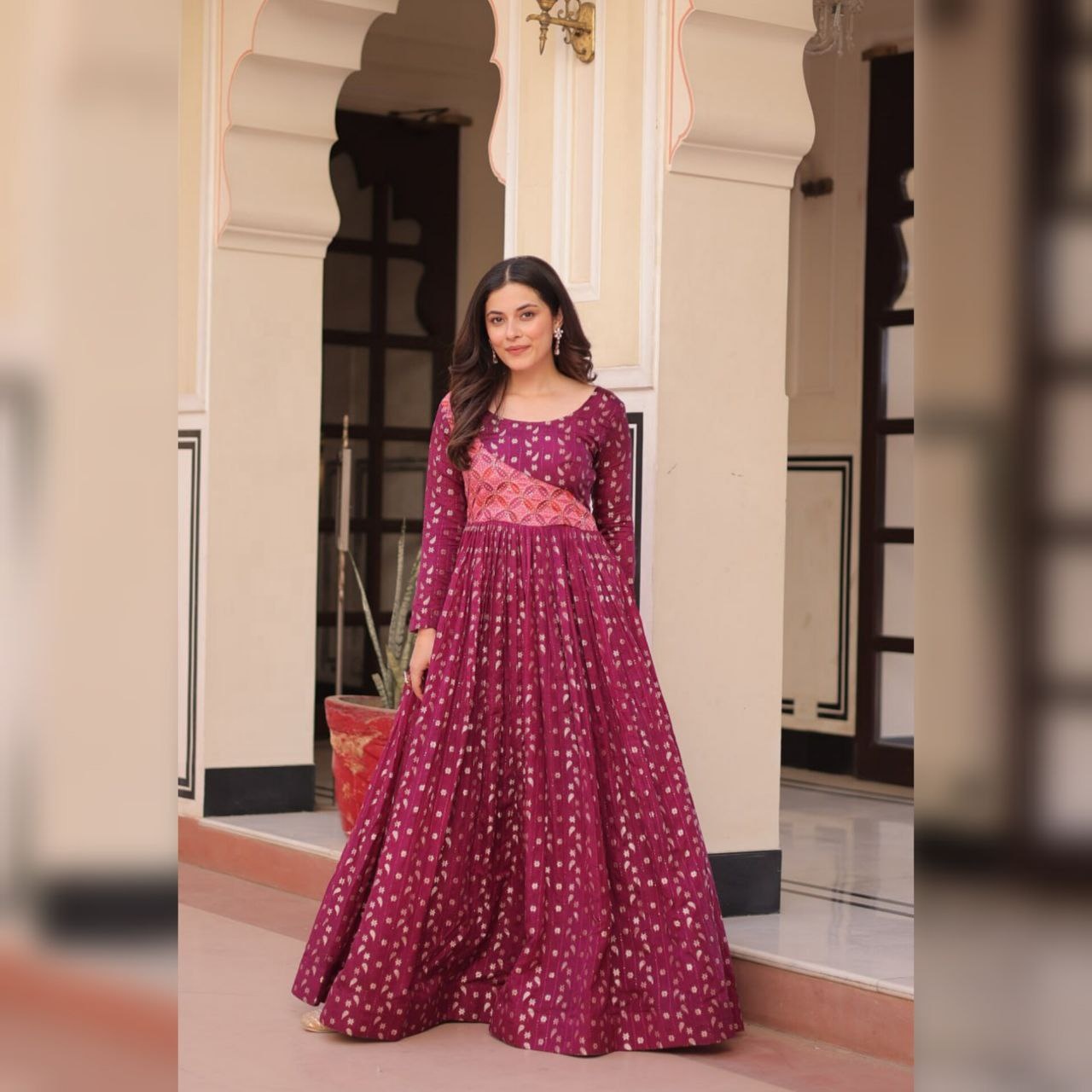 chinese dress ladies Maroon Color Designer Fully Stitched Anarkali Gown