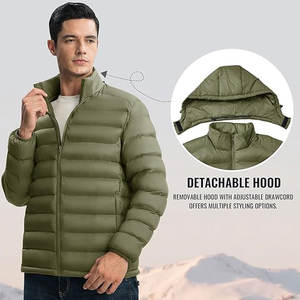 Veste matelassée légère pour homme avec capuche amovible, manteau d'hiver isolé résistant à l'eau avec poignets élastiques et ourlet réglable - Product Image 4