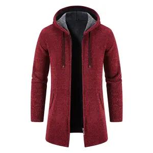 Cárdigans largos con capucha para hombre, suéteres, nueva moda para hombre, prendas de vestir de invierno, suéteres informales, suéteres cálidos más gruesos de lana, talla 4XL - Bl - Product Image 2