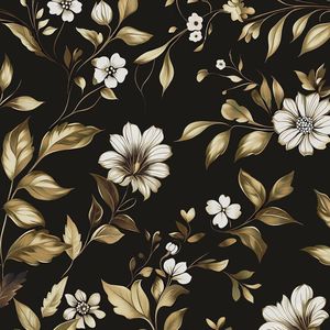 Carta da Parati Floreale Scura con Foglie Dorate Vintage, Autoadesiva, Impermeabile, Bianca, per Decorazioni in Stile Antico - Product Image 1