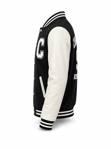 Veste universitaire unisexe noire avec manches en cuir blanc, lettre C brodée sur le devant, col rabattu, coupe classique, streetwear, patchwork - Product Image 4