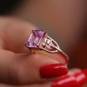 Anillo ajustable chapado en oro rosa de 14k y plata 925 con cuarzo rosa para mujeres y hombres, joyería hecha a mano, regalo, estilo moderno - Product Image 5