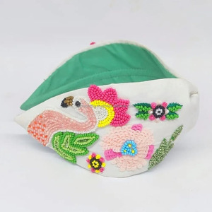 Alta calidad hecho a mano ecológico Floral bordado con cuentas mujeres niños ajustable tela multicolor banda para el cabello moda - Product Image 2