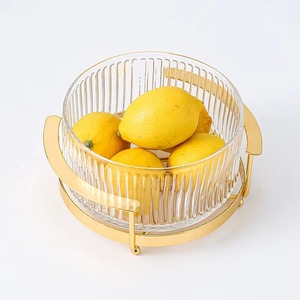 Bol en verre avec bordure dorée glamour et poignées métalliques pour fruits et en-cas, décoration d'intérieur, nouvelle arrivée, vaisselle - Product Image 1