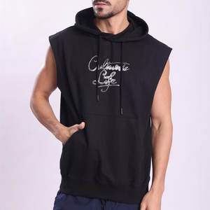 Sudadera sin mangas personalizada 100% algodón para hombre, ecológica, de forro polar, de secado rápido y transpirable para gimnasio y fitness. - Product Image 1