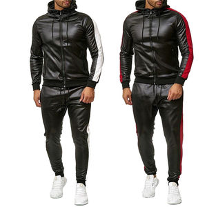 Conjunto de Pantalones Cortos de Cuero con Cierre y Chaqueta de Manga Corta Personalizada, Camiseta Polo con Serigrafía y Bordado, Pantalones Acampanados de PU, Traje Deportivo para Hombre - Product Image 1