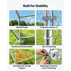 Grand poulailler métallique 9 x 25 x 6,6 pieds avec enclos pour poulets, couverture imperméable, structure robuste, toit en dôme - Cages pour animaux - Product Image 6