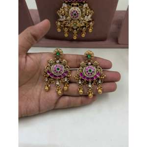 <b>Indian</b> Ethnic Gold Plated Brass Imitation Jewelry Kavya Chorski Heritage Long Necklace Earring Set for Women's Casual Wedding - Product Image 3