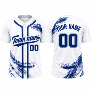 Uniforme de baseball personnalisé imprimé par sublimation en polyester/coton, col en V à deux boutons, évacuation de l'humidité, séchage rapide, nom de l'équipe, logo avant - Product Image 6