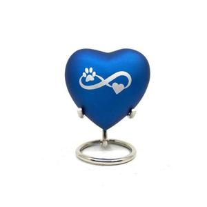 Blue <b>Heart</b> Cremation Urn With Paw Print Infinity Design For Pet Ashes Display Stand Handmade Pet Urns Funeral Supplier - Product Image 1
