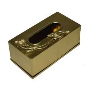 Boîte à mouchoirs moderne en métal doré avec couvercle à charnière, design pratique pour utilisation sur table, boîte distributrice de serviettes réutilisable de qualité supérieure - Product Image 2