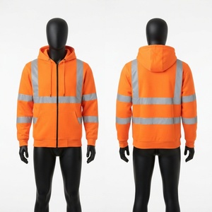 Sudadera con Capucha de Trabajo para Otoño, Impermeable, Ecológica, de Felpa de Algodón Premium de 330g, Unisex, con Cinta Reflectante Naranja de Seguridad, Cierre Completo y Logotipo Personalizado - Product Image 1
