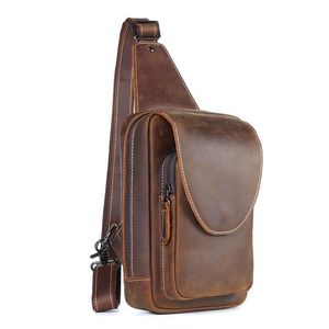 Custom Vintage Styled Men's Genuine Cowhide Leather <b>Sling</b> <b>Bag</b> Full Grain Brown Water Resistant Portable Chest <b>Bag</b> All Seasons - Product Image 5