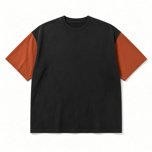 T-shirt à manches courtes noir pour homme, coupe classique, col rond, décontracté, avec empiècements contrastants en tissu tricoté - Product Image 1