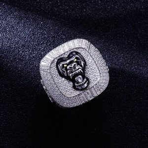 A Devil face custom hip hop <b>ring</b> fully iced out with black devil face in the middle of the <b>ring</b> 925 sterling silver <b>mens</b> <b>ring</b> - Product Image 1