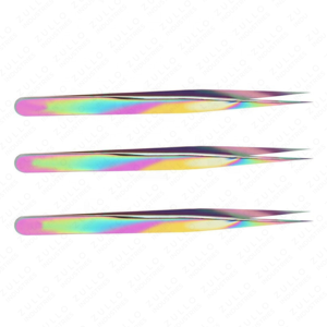 Ensemble de pinces à cils en acier inoxydable arc-en-ciel, 5 pièces, pointe droite et incurvée, applicateurs d'extensions de cils professionnels - Product Image 3