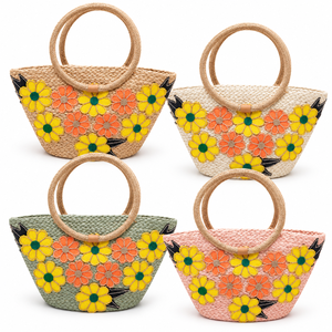 Sac fourre-tout personnalisable en jute tressé avec poignées annulaires et appliques lettres, écologique, pour la plage d'été, vente en gros - Product Image 3