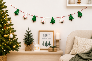 Premium Handmade Green and White Felt <b>Christmas</b> <b>Tree</b> Garland with Cotton Rope Decoration - Product Image 2
