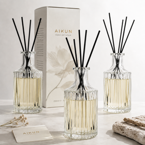 น้ำหอมปรับอากาศ AIKUN รุ่น Luxury Clear Ribbed Filled Glass กลิ่นหอมสำหรับตกแต่งบ้าน พร้อมก้านไม้หอม เหมาะสำหรับล็อบบี้โรงแรม ห้องสปา และรับผลิตแบรนด์ส่วนตัว - Product Image 2