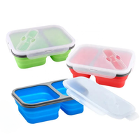 Lonchera Plegable de Silicona con Doble Compartimento, Contenedor de Alimentos de 1-3L, Reduce el Desperdicio y Organiza los Alimentos con Eeser