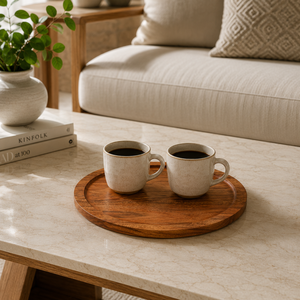 Premium Round Wooden Serving Platter | Handmade Solid Wood Snack Display Board Food Presentation Tray Modern Dining <b>Table</b> Decor - Product Image 2