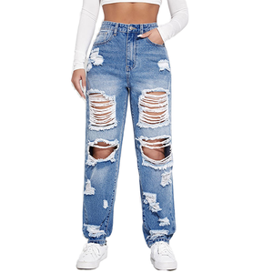Fournisseurs de jeans : Fabrication sur mesure de pantalons pour femmes, jeans en denim taille haute, jeans déchirés, respirants, à séchage rapide, jeans tendance pour femmes - Product Image 6