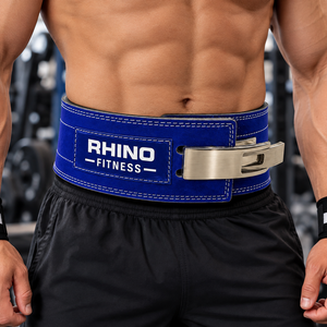 Ceinture de musculation réglable en cuir bleu Rhino Fitness, protection professionnelle, soutien lombaire enveloppant pour la salle de sport, adultes - Product Image 2