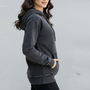 Sweat-shirt à capuche gris foncé pour femme, doublé, manches longues, couleur unie, tricoté, 100% coton, respirant, écologique, décontracté pour l'hiver - Product Image 6
